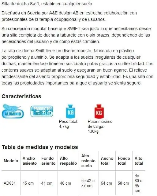 Silla de ducha Swift - Imagen 6