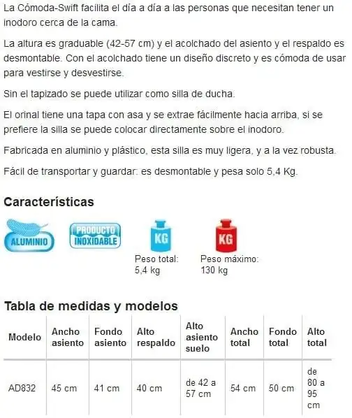 Silla de ducha e inodoro Cómoda Swift - Imagen 4